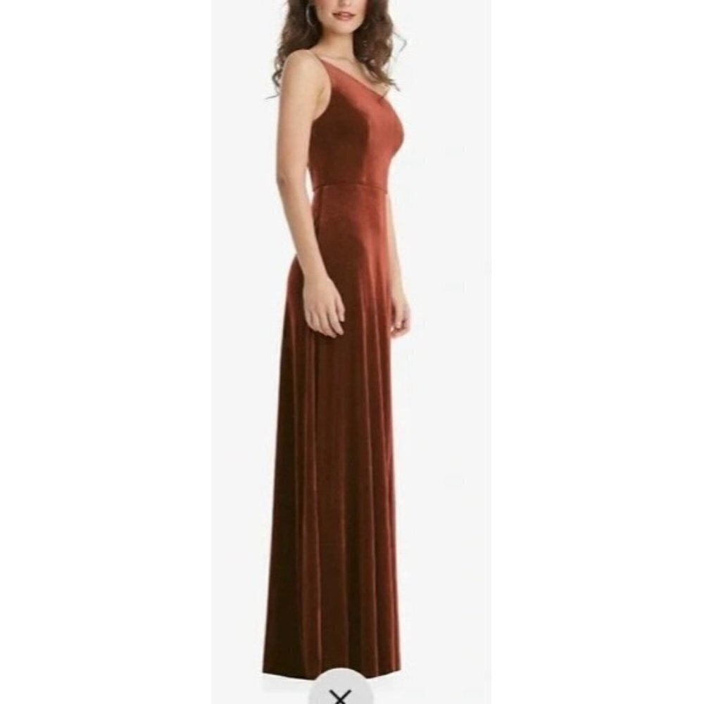 After Six NWT One Shoulder Velvet Maxi Pocket Auburn Moon Dress Size 24 - Picture 3 of 7